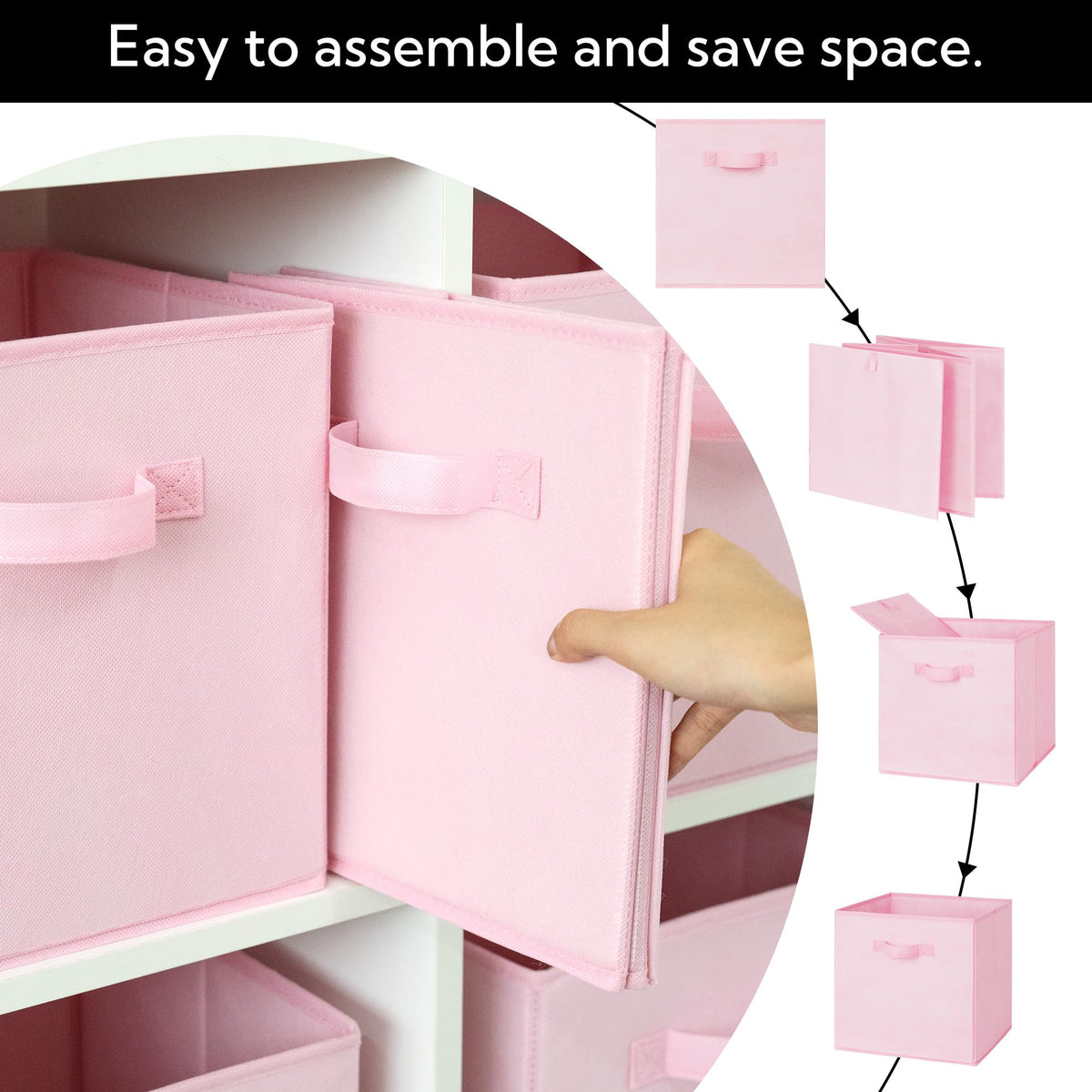 Cupic Cupid 11x11 cube bins fit on shelves to keep essentials tidy.