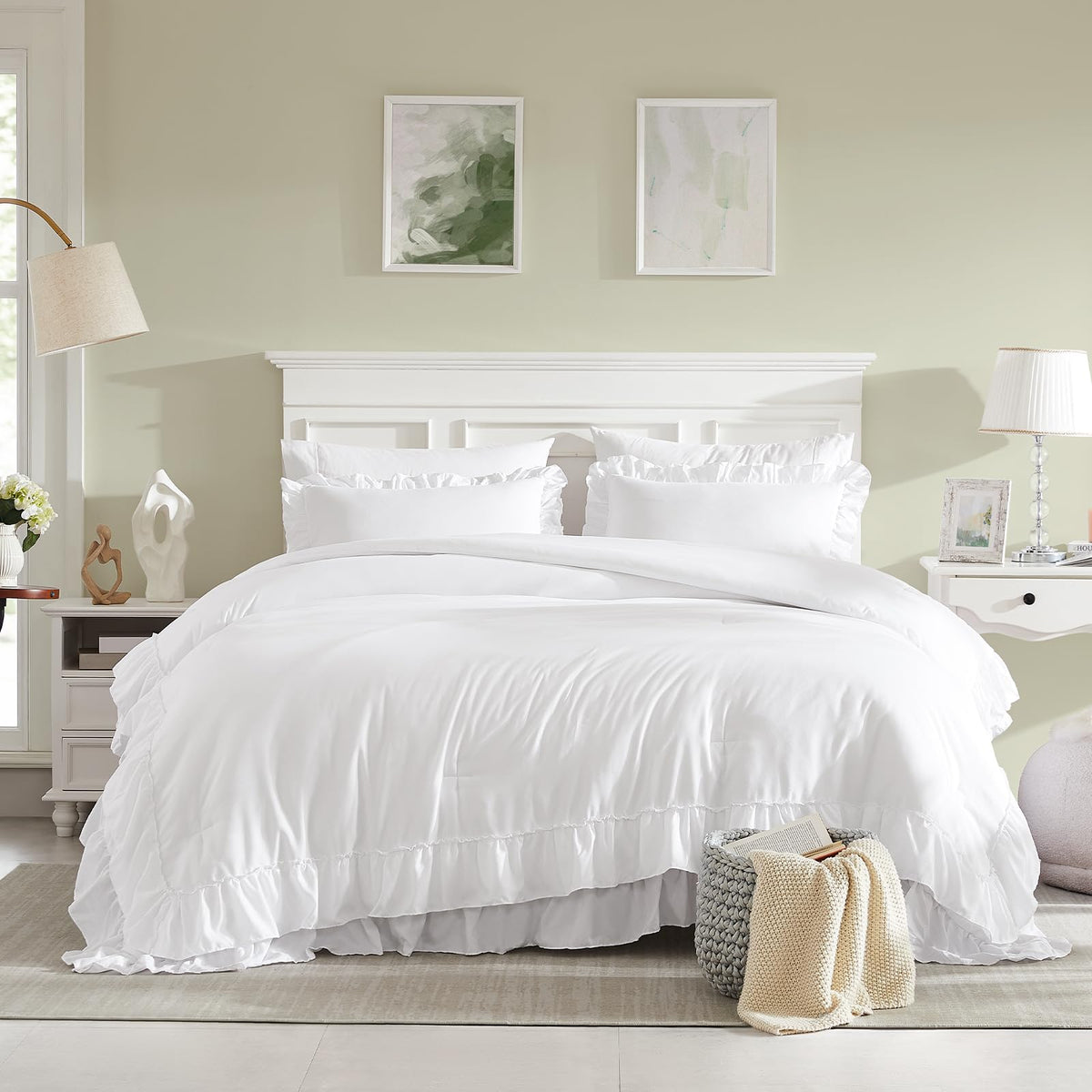 Cupocupa White Queen Pillowcases with matching ruffles for cohesive shabby chic look.