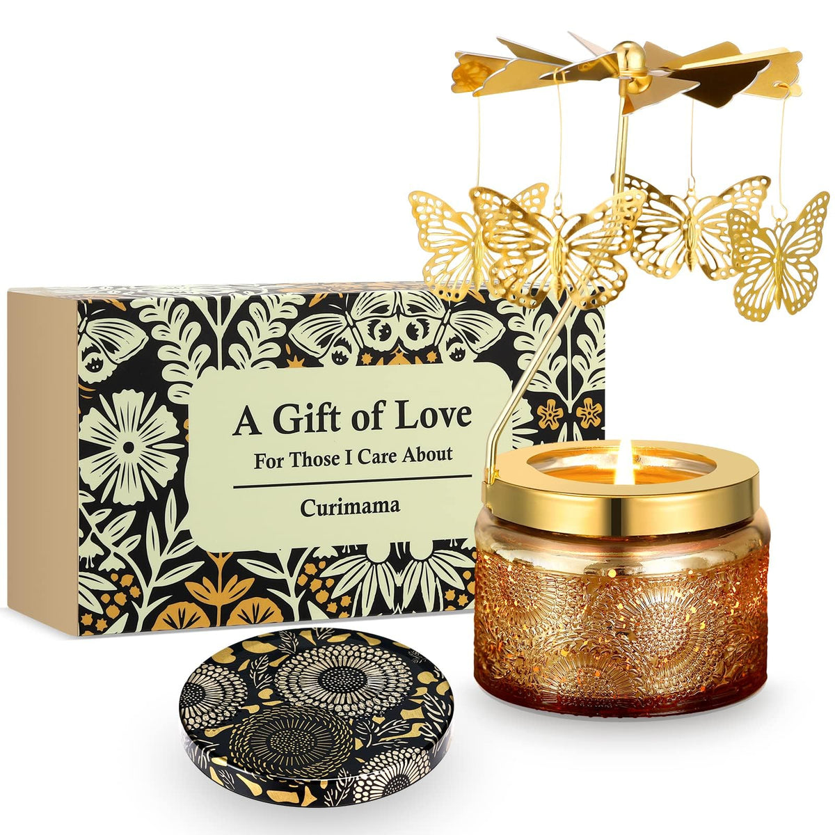 Curimama butterfly candle with rotating holder creates a calming ambiance