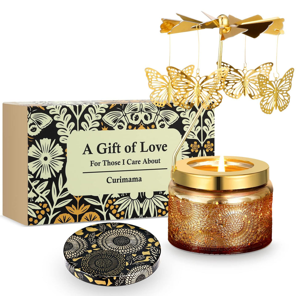 Curimama butterfly candle with rotating holder creates a calming ambiance