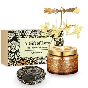 Curimama hummingbird-rotating candle jar enhances living room ambience with motion.