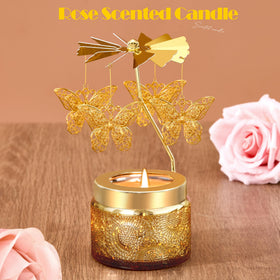 Curimama rose-scented soy wax candle releases a soft floral aroma.