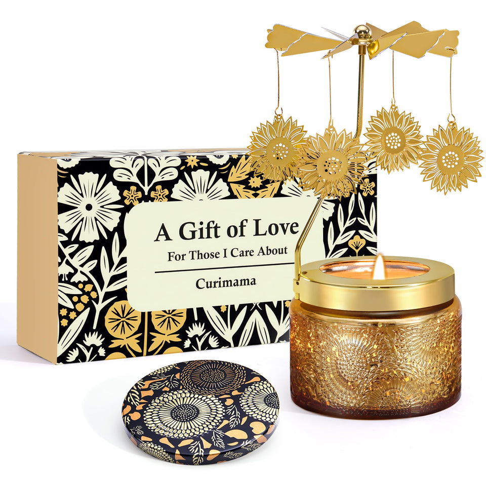 Curimama sunflower rotating candle in glass jar for a cozy mood