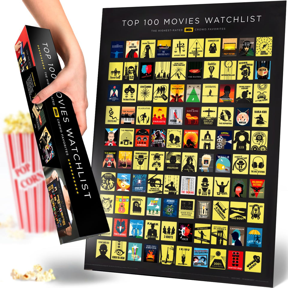 Curious Charts Commission IMDb Top 100 Scratch Off Poster cover highlights official list for film enthusiasts.