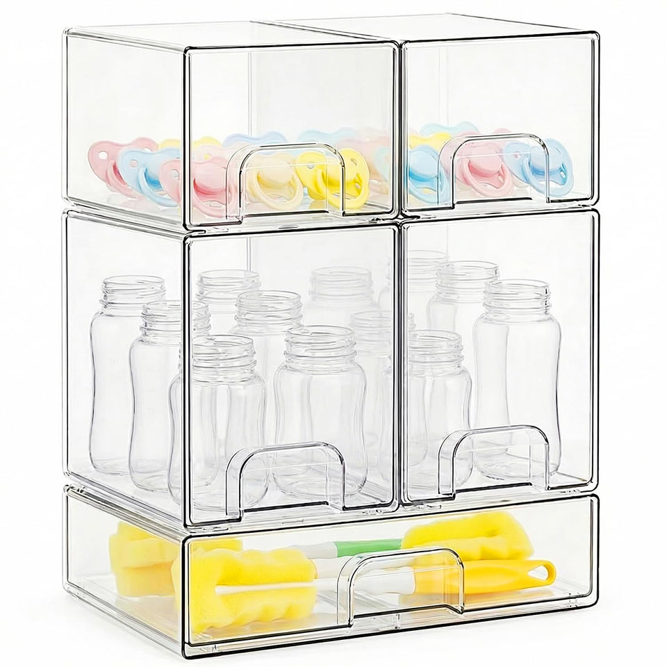 Curleis bottle storage 5-drawer set on a kitchen counter for neat organization.