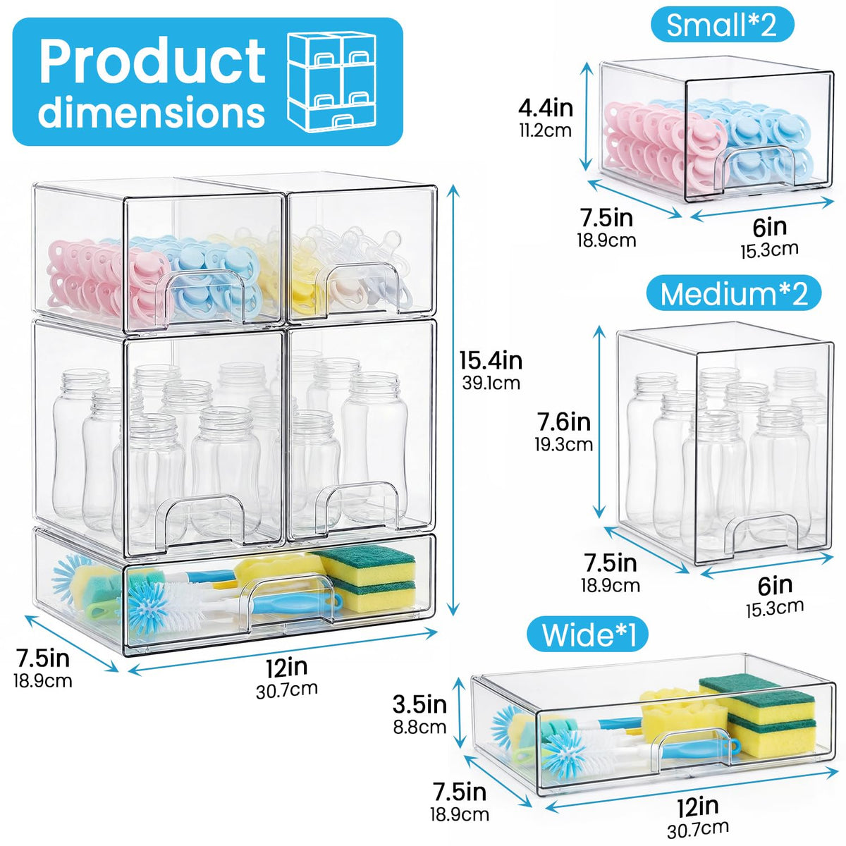 Curleis clear baby bottle organizer shows contents at a glance for quick access.