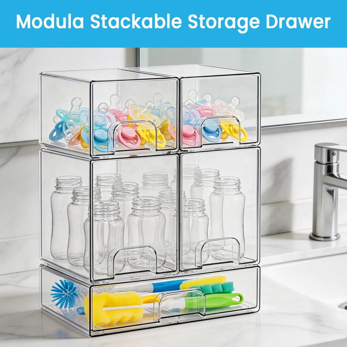 Curleis movable label stickers aid fast categorization of bottles and beauty items.