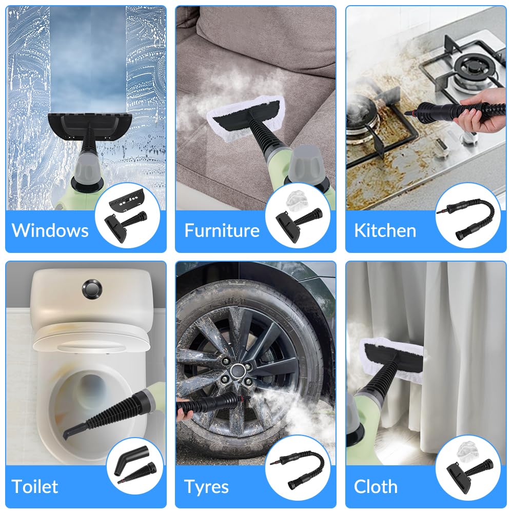 CURMEDI handheld steam accessories 12-piece layout enables versatile cleaning
