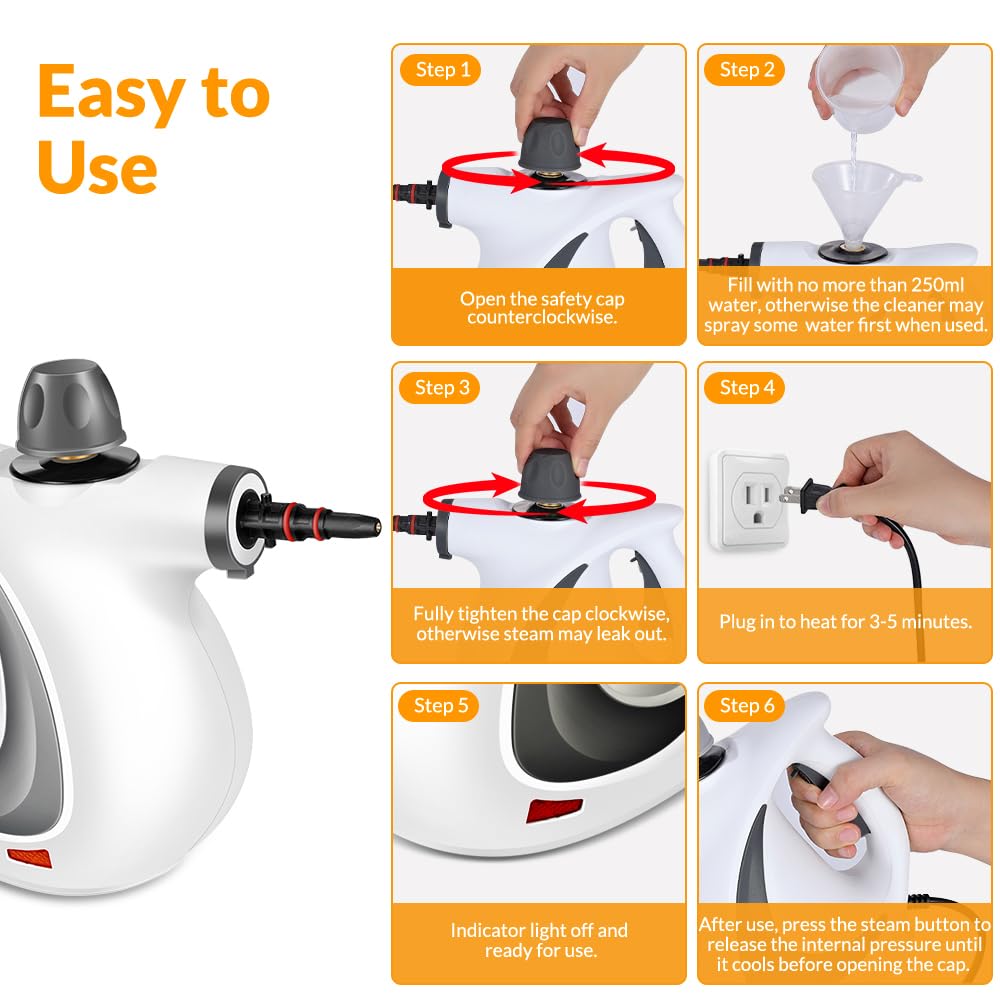 CURMEDI compact handheld steamer with long cord for flexible cleaning