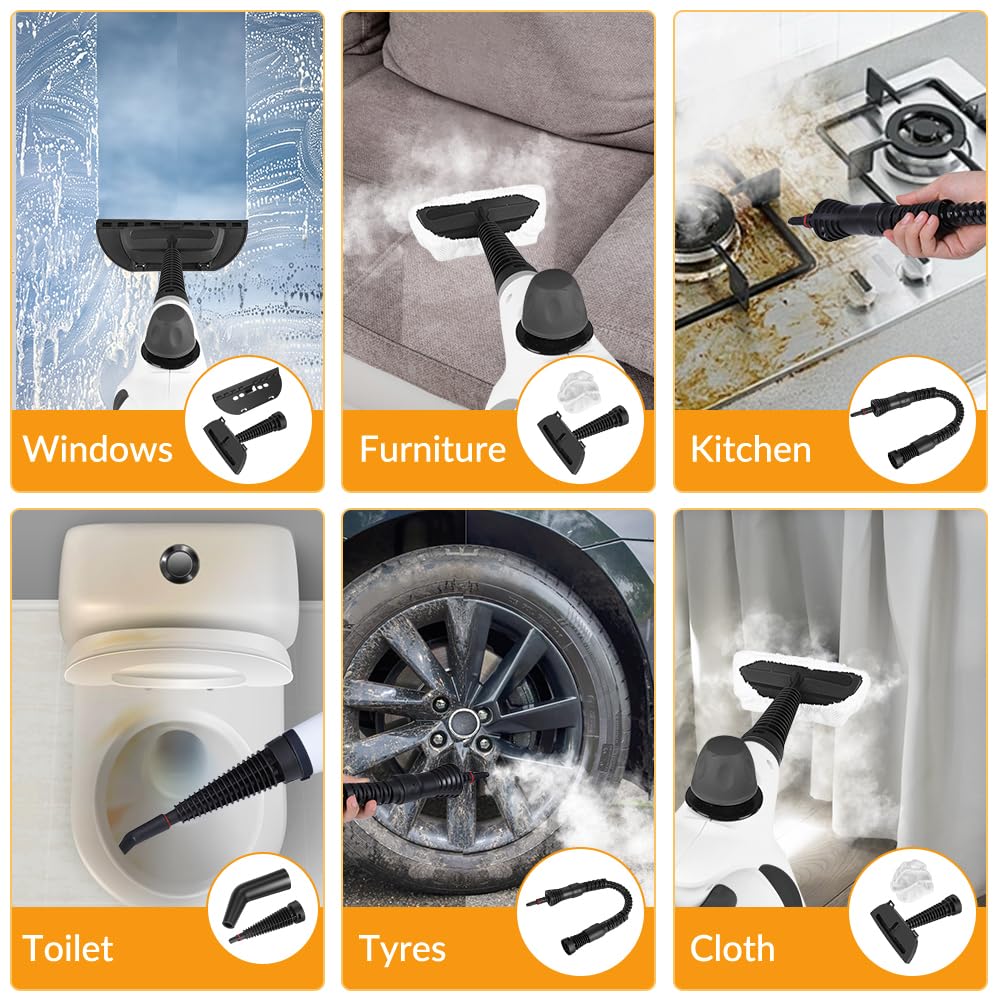 CURMEDI steam cleaner in action on kitchen grout and tiles