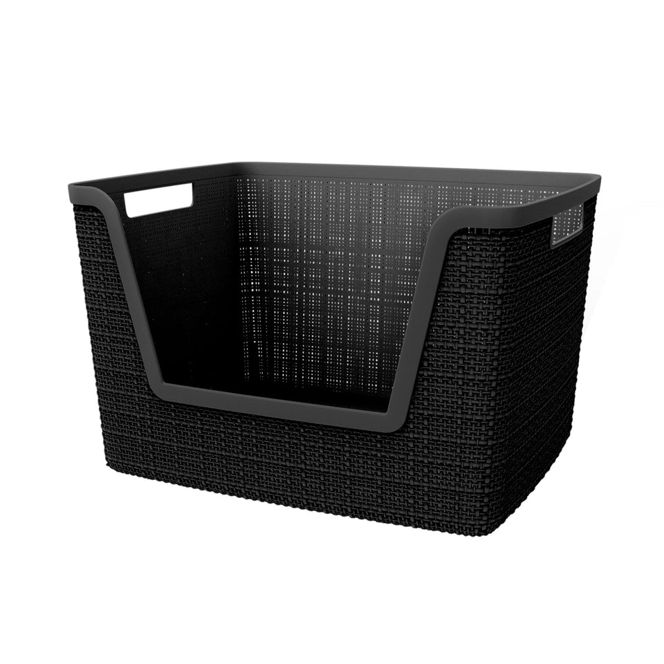 Curver 18L easy-access basket set front view for quick grab-and-go storage on shelves.