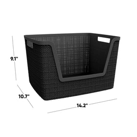 Curver four-pack decorative resin baskets on shelves showcasing organized space.