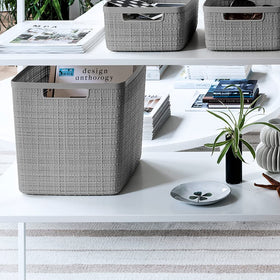 Curver Jute Cube in laundry area for towels and supplies