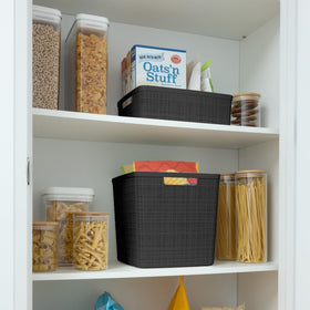 Curver jute cube basket in kitchen pantry for organized utensils