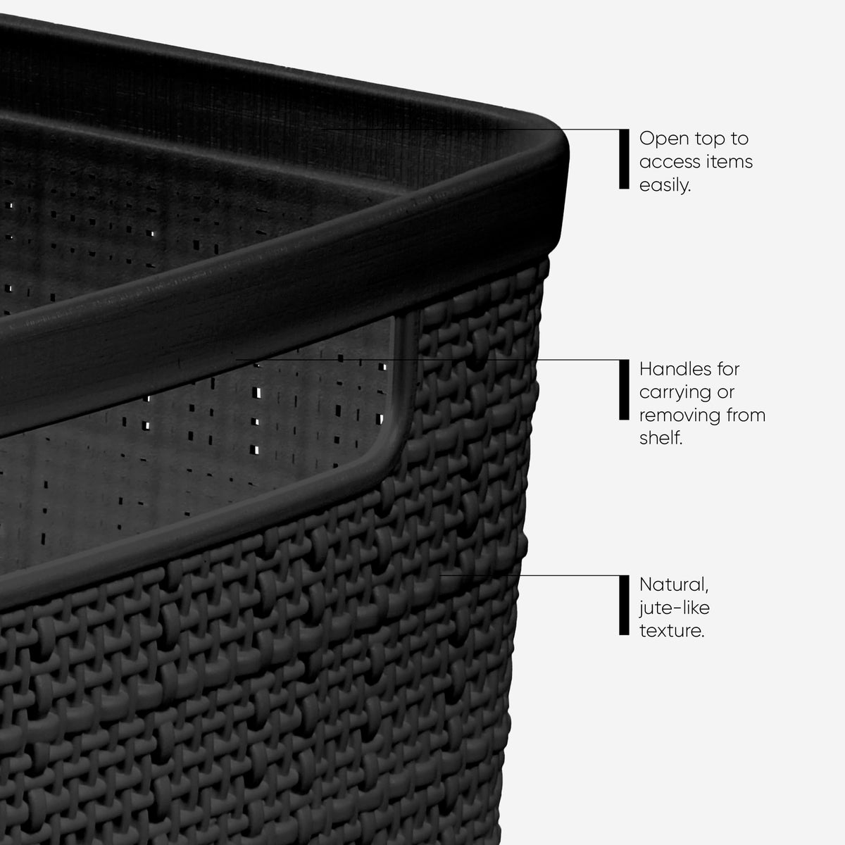 Curver jute cube basket in a living room setup showcasing versatile storage
