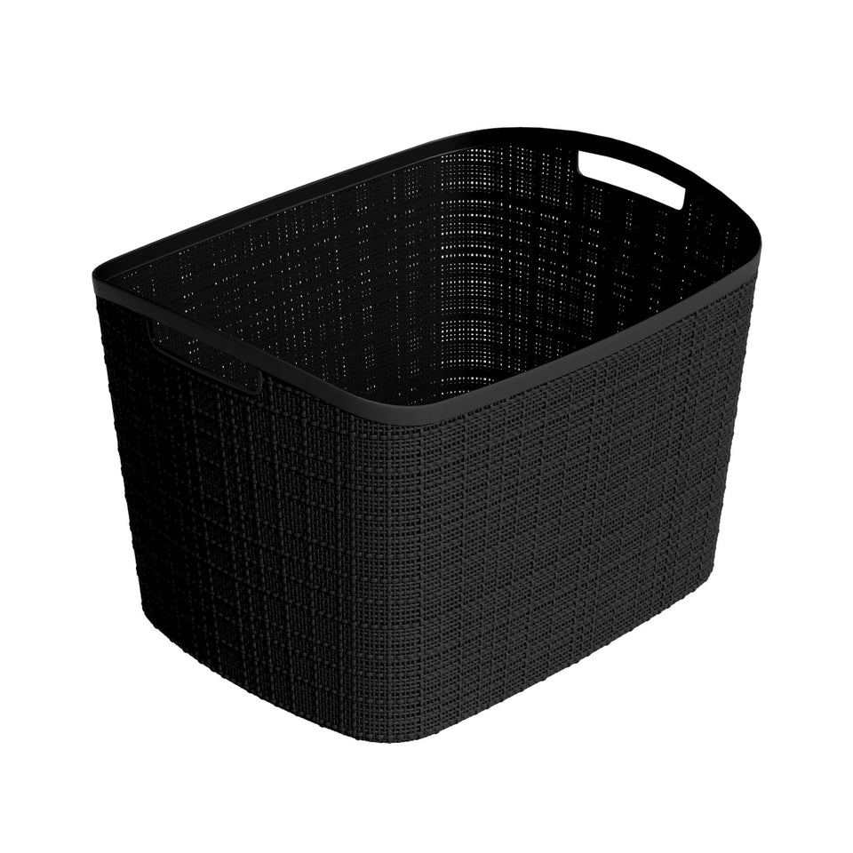 Curver XL 30.5L basket with jute texture, front view for stylish shelf organization