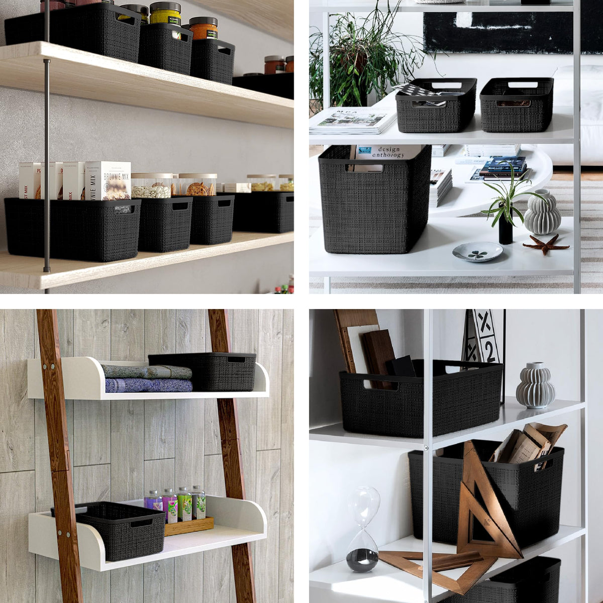 Curver XL 30.5L set of two black baskets for coordinated storage