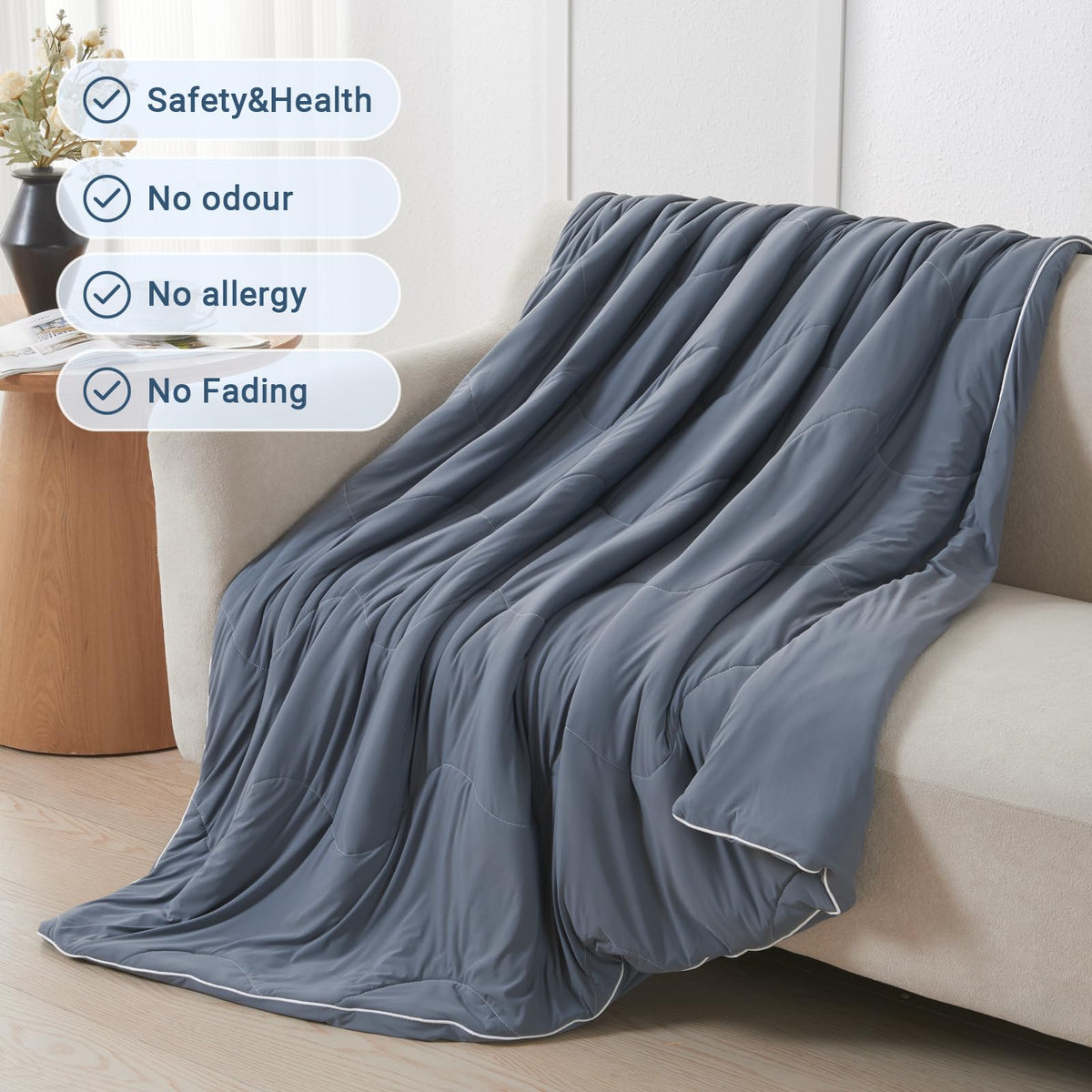 Cushious cooling comforter helps with night sweats on warm nights.