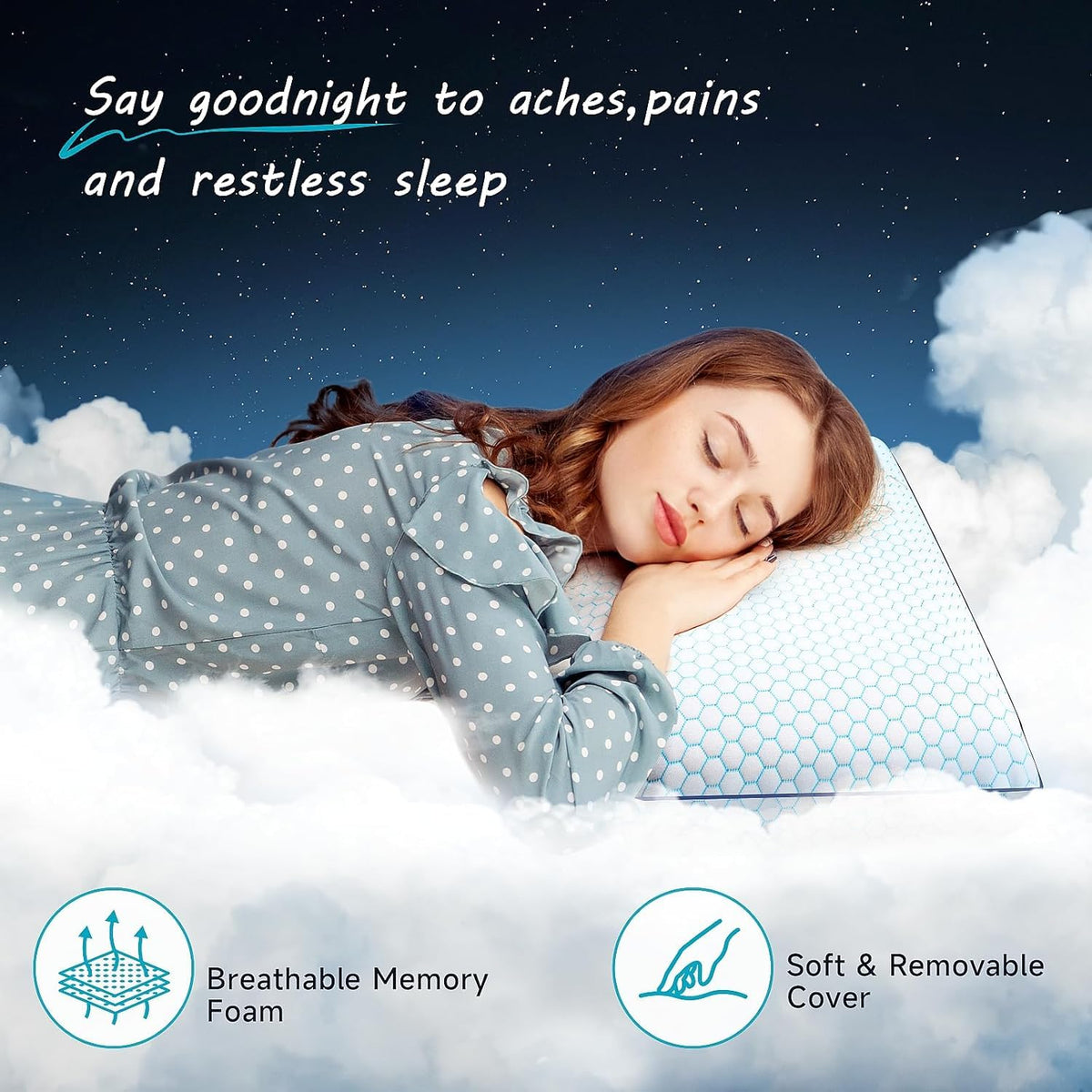 CushyOasis memory foam pillow for back and stomach sleepers, comfort