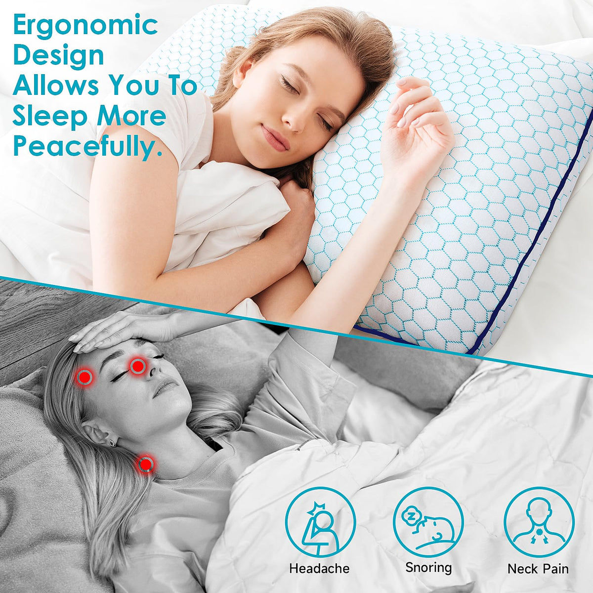 CushyOasis Memory Foam Pillow Queen size offering broader shoulder space.
