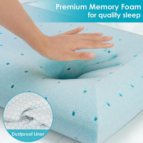 CushyOasis Memory Foam Pillow Standard size on bed for versatile fit.