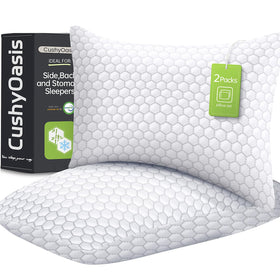 CushyOasis shredded memory foam pillow cooling side for refreshed sleep.