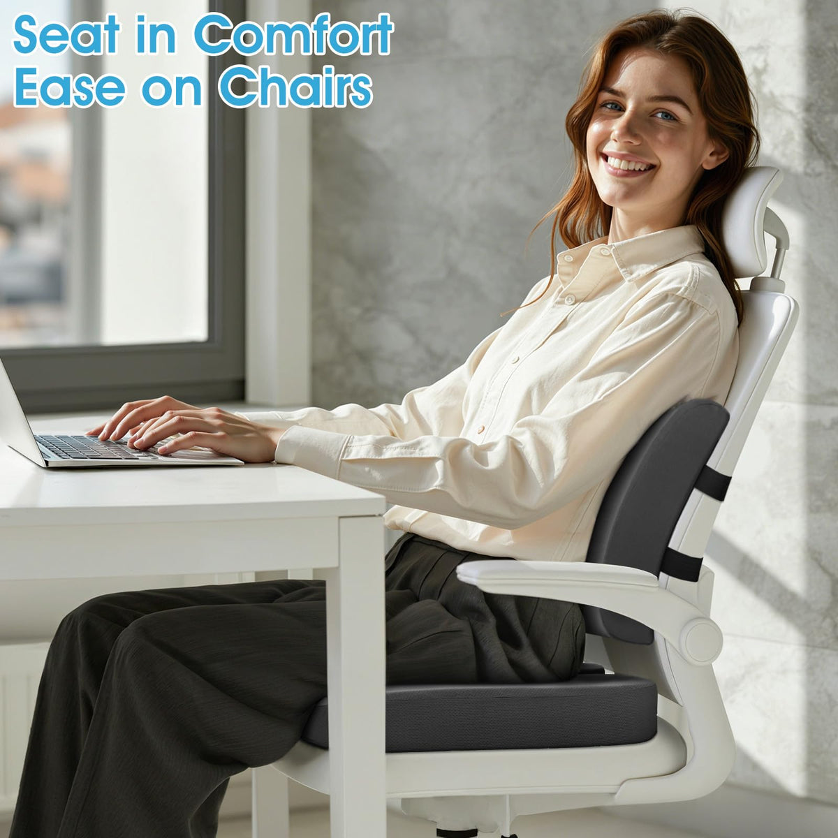 CushZone cushion includes a carrying handle for easy transport.