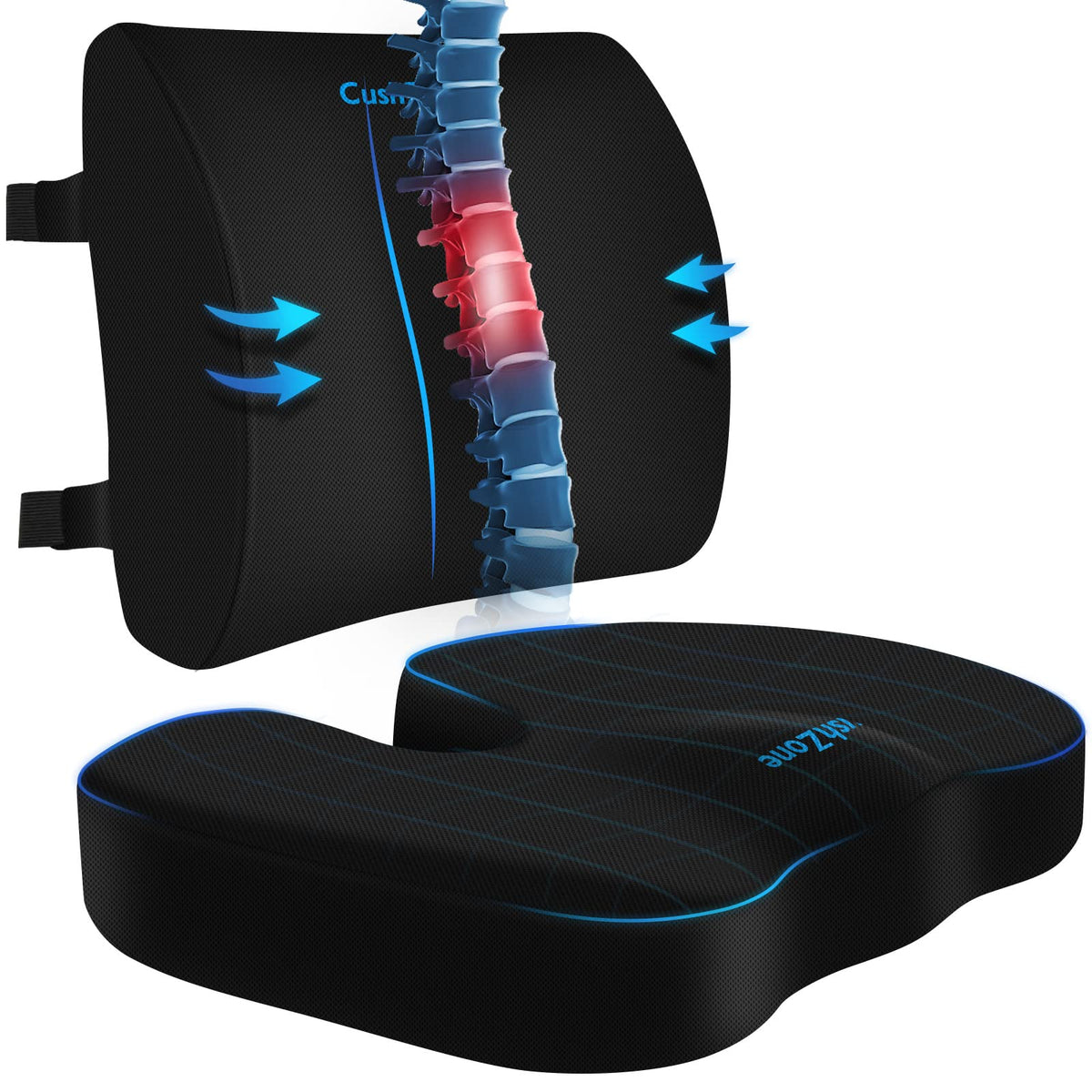 CushZone ergonomic seat cushion shown for long desk work