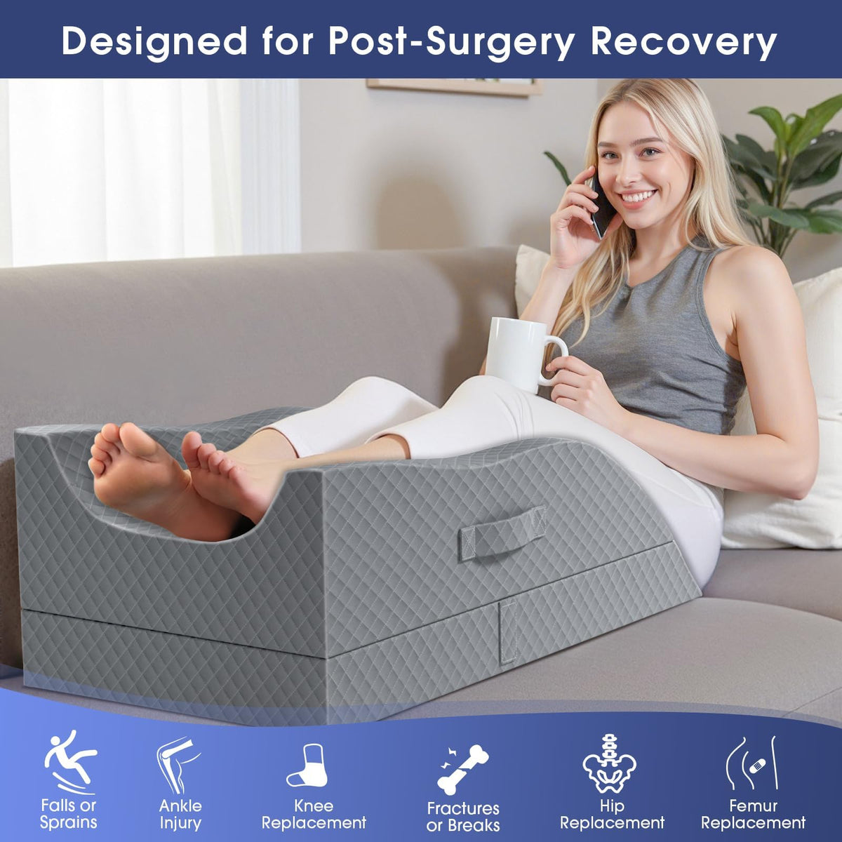 CushZone leg pillow supports comfort during daily activities and gentle elevation.