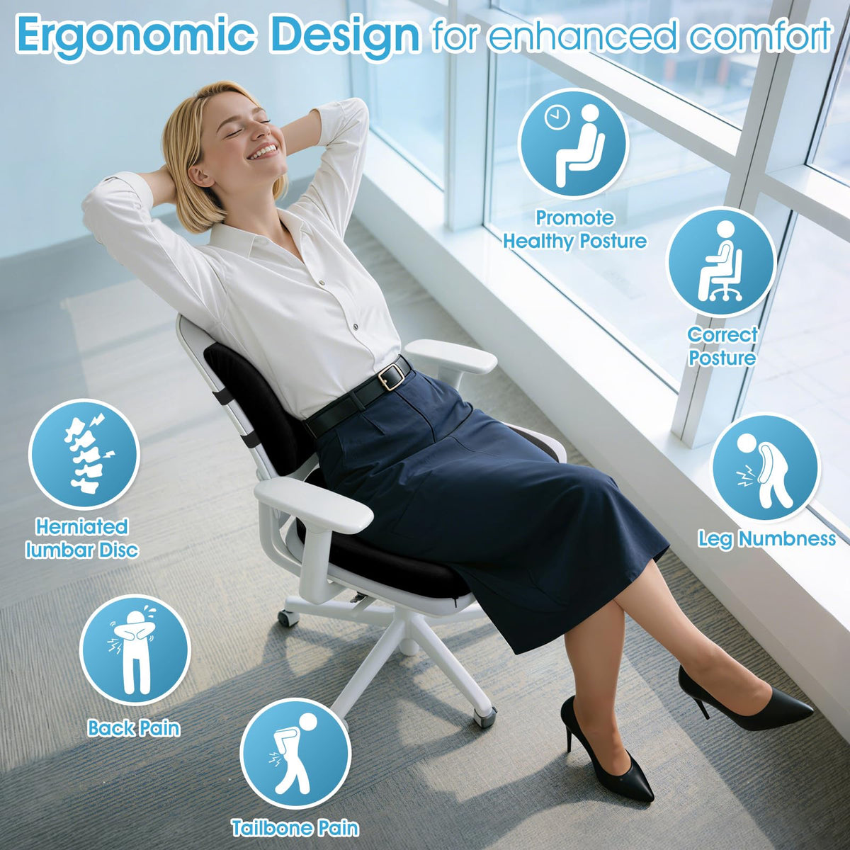 CushZone lumbar support pillow maintaining posture while seated