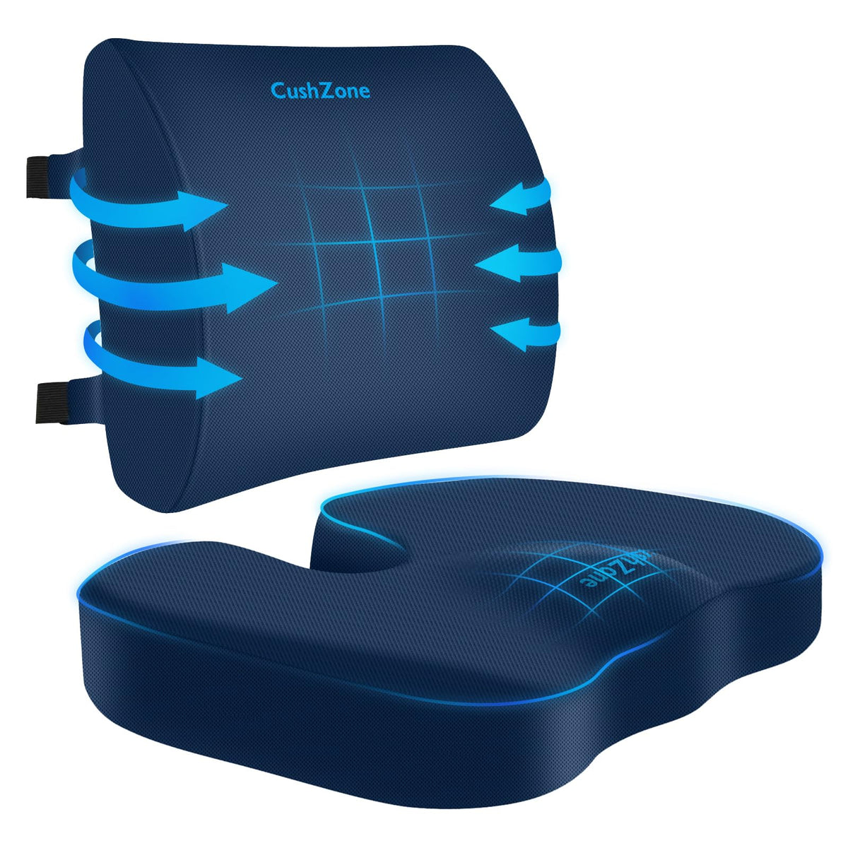 CushZone seat cushion with non-slip bottom for stable seating.