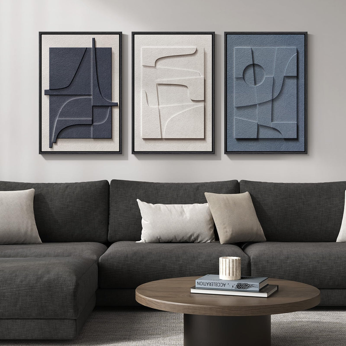 Cuspin 3D textured wall art with blue-white abstract design adds dimensional depth