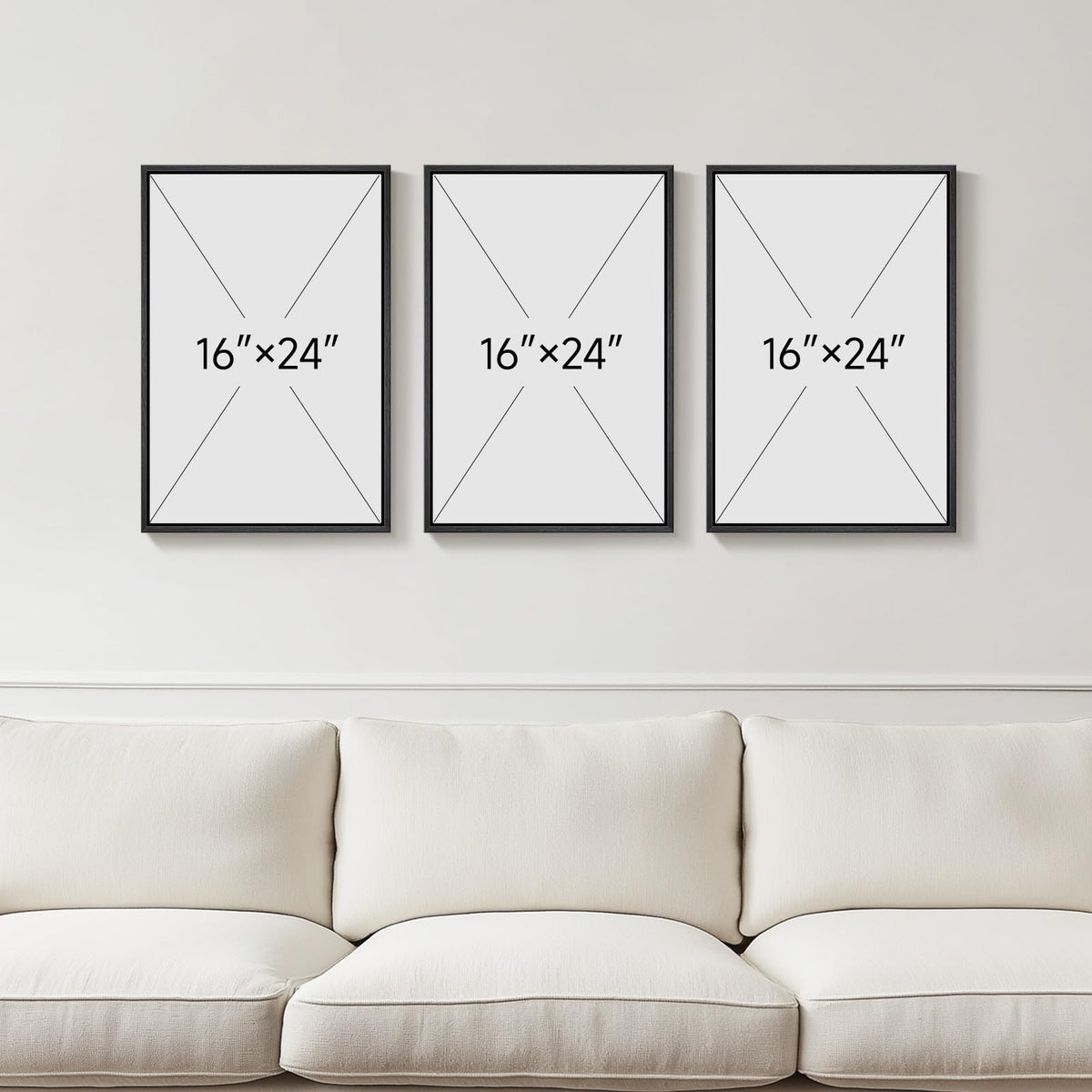 Cuspin framed neutral abstract wall art trio 16x24 creates a sophisticated bedroom focal point.