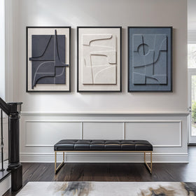 Cuspin stair and hallway decor features blue-white 3D texture for visual interest