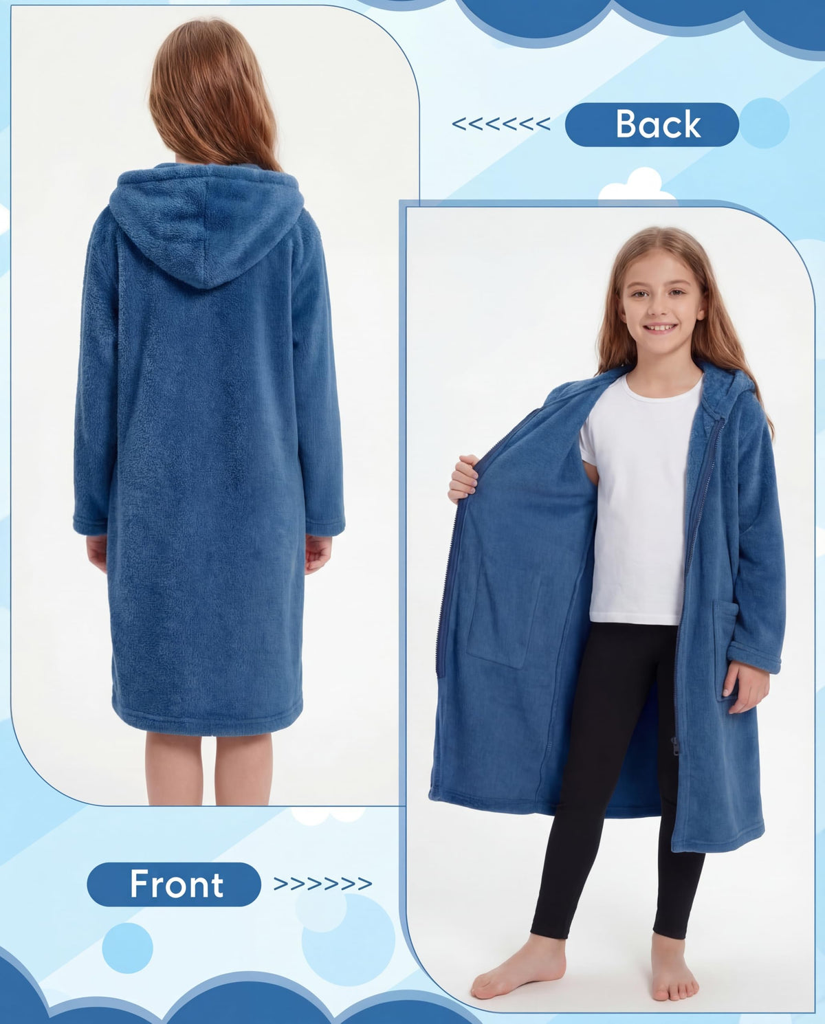 Cutecrop double-pocket kids towel robe, convenient storage for essentials.