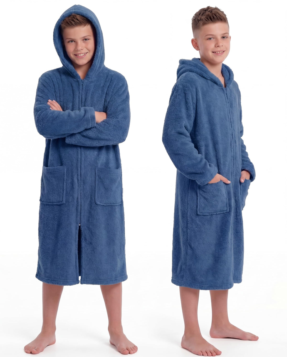 Cutecrop kids hooded towel robe with coral fleece, soft and absorbent after swimming.