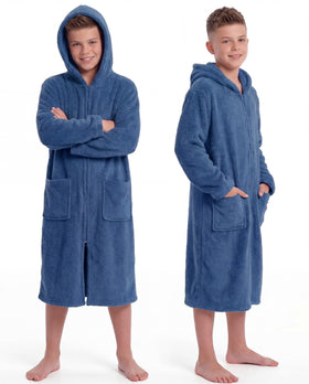 Cutecrop kids hooded towel robe with coral fleece, soft and absorbent after swimming.