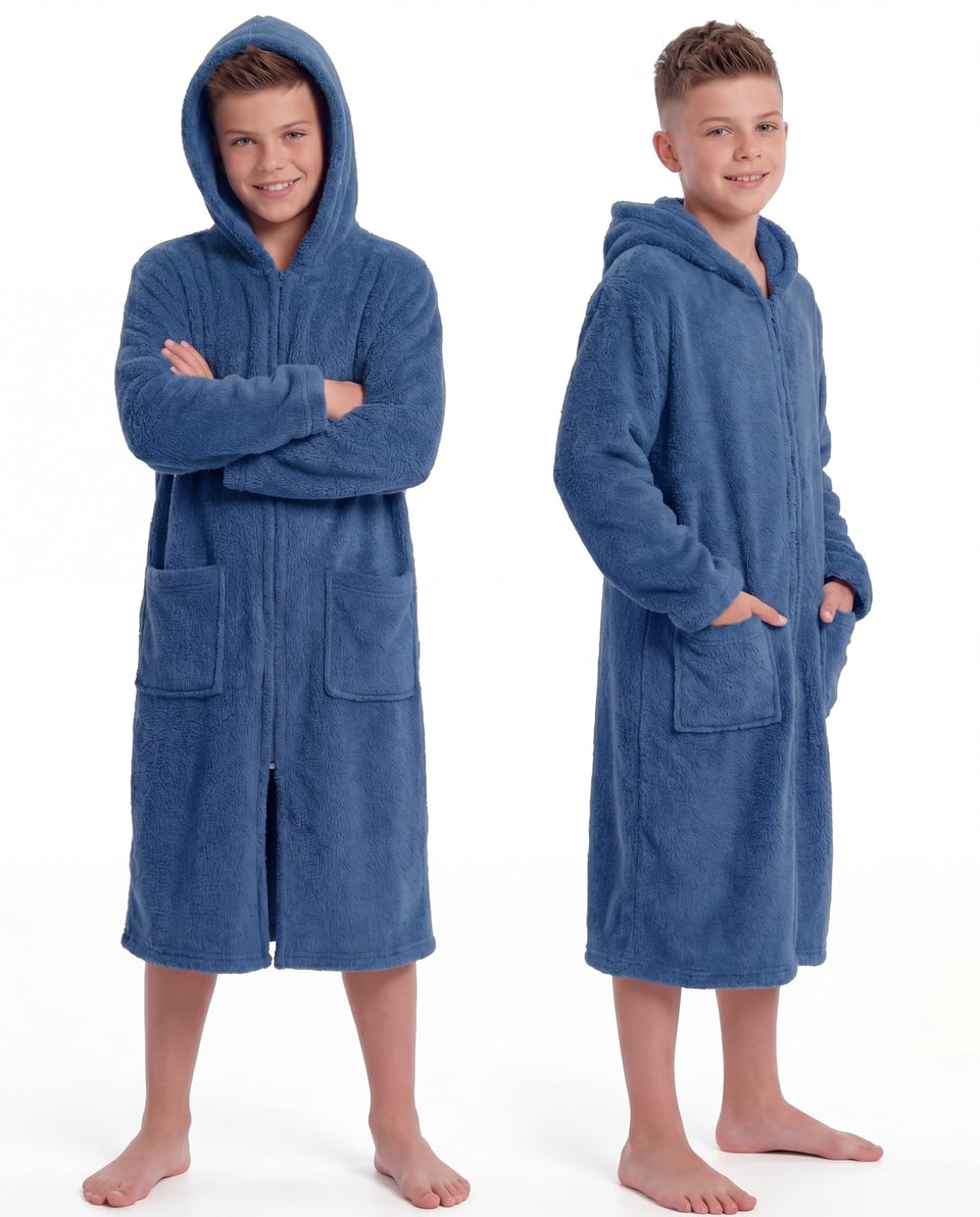 Cutecrop kids hooded towel robe with coral fleece, soft and absorbent after swimming.