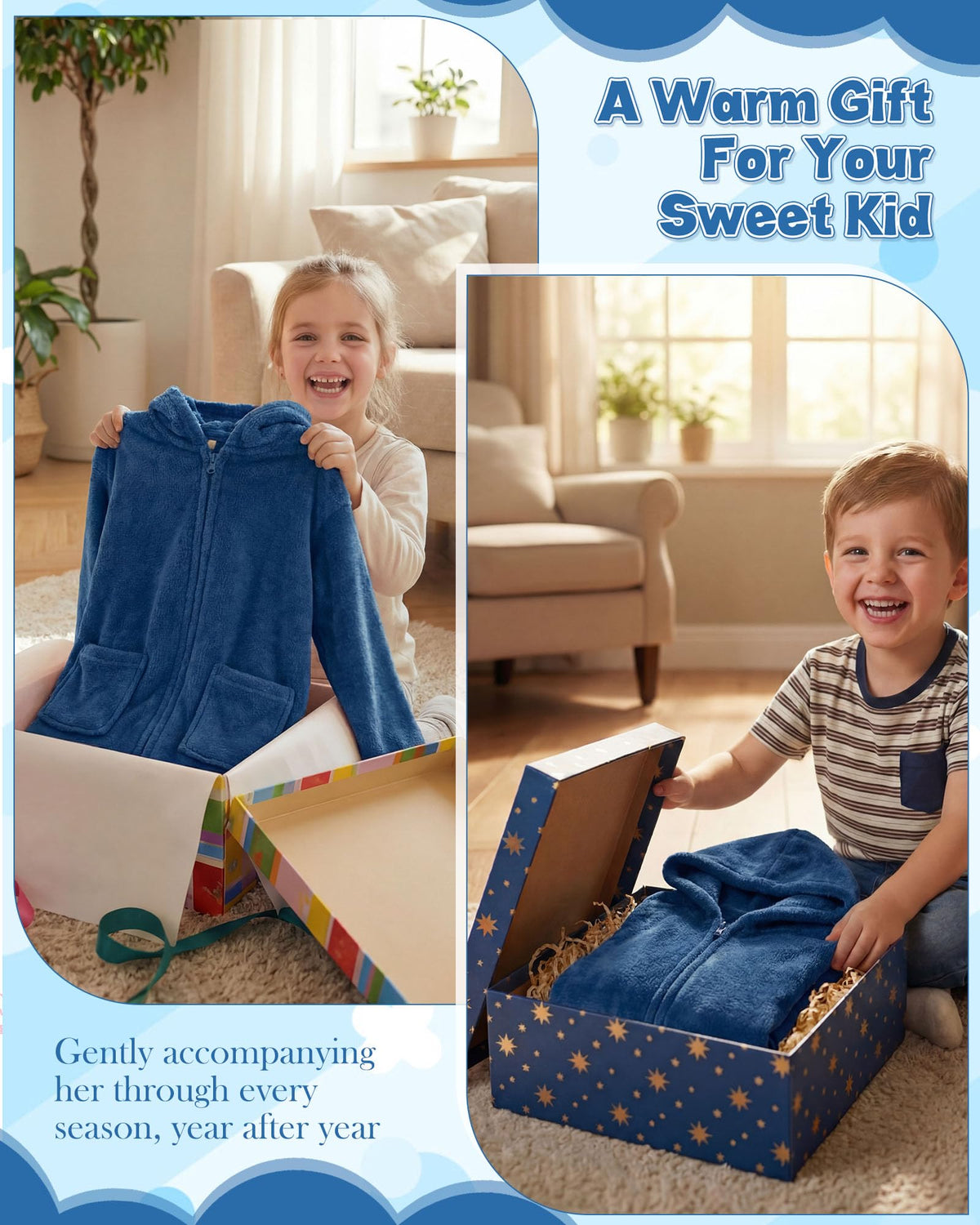 Cutecrop navy blue wearable towel for boys and girls.