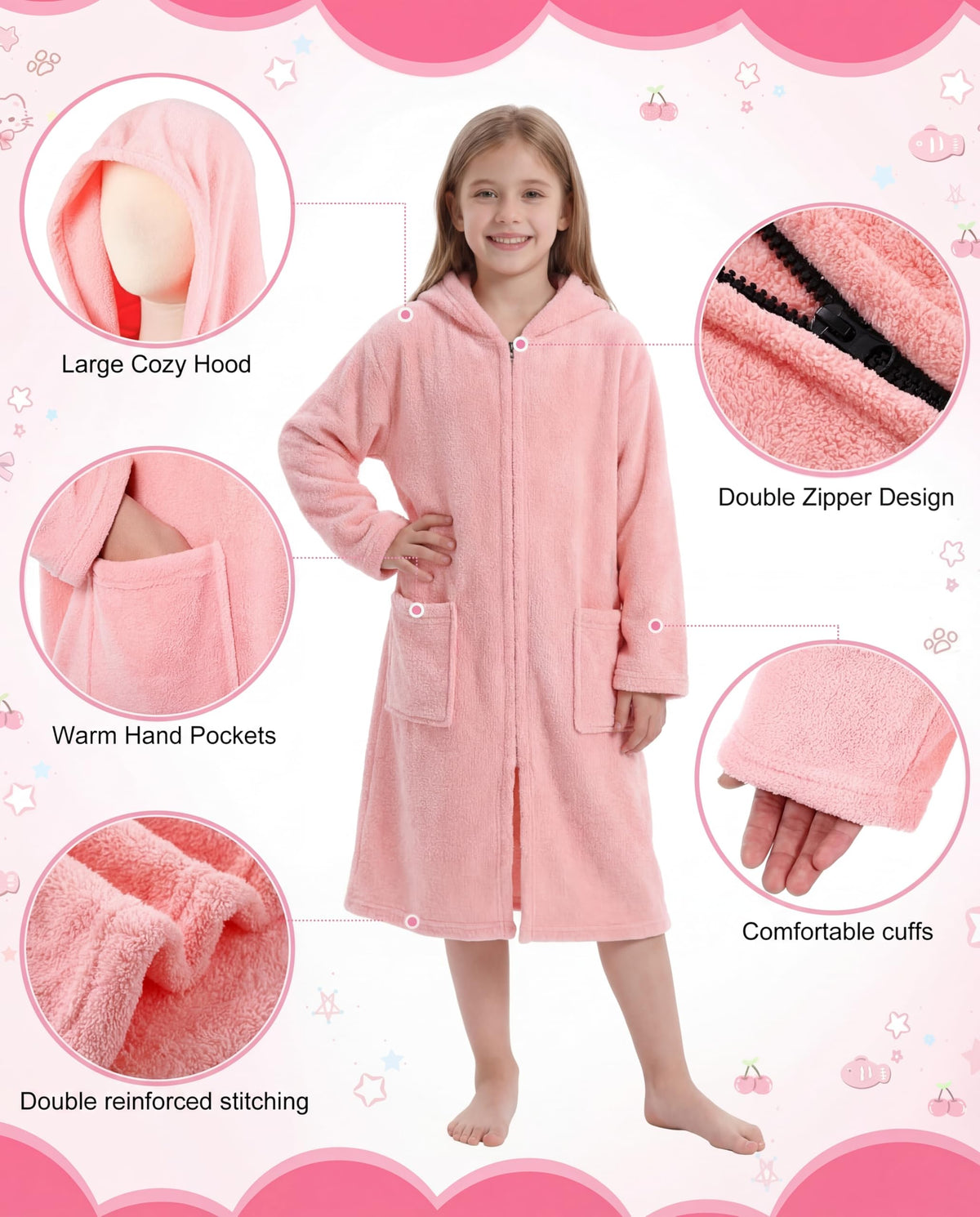 Cutecrop zipper hooded towel for kids, easy on and off.