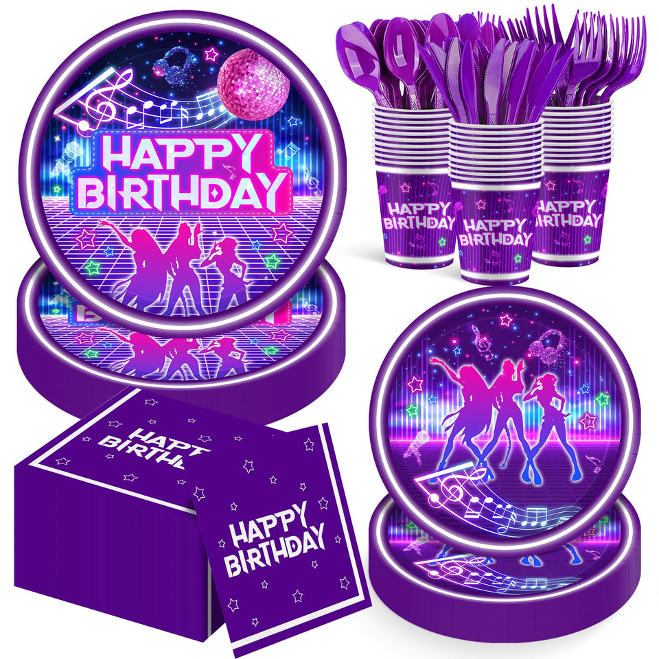 Cutedog K-Pop dinner plates 9-inch showcase bold purple and black design for a vivid party meal