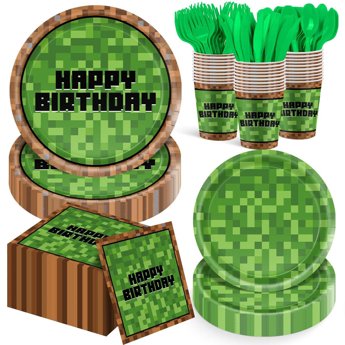 Cutedog Pixel 9-inch plates set, sturdy for cake and snacks at birthday parties.