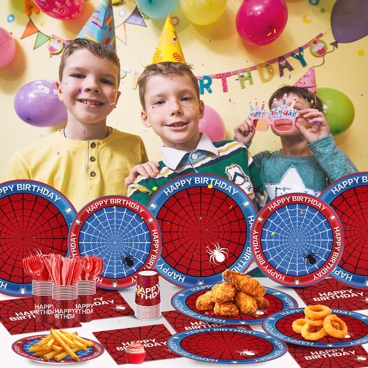 Cutedog spider birthday complete set creates a coordinated party look quickly.