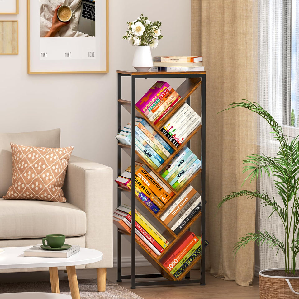 Cutogxon Tree Bookshelf front view with nine-tier storage for organized living rooms.