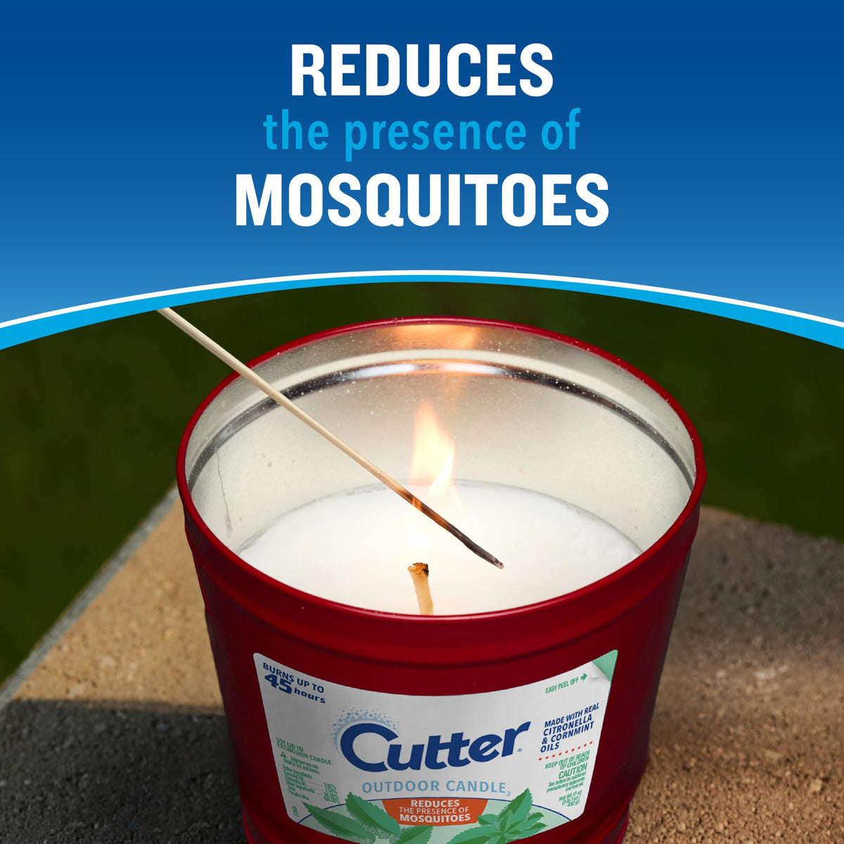 Cutter Candle citronella cornmint oil closeup showing real oils for outdoor ambiance.