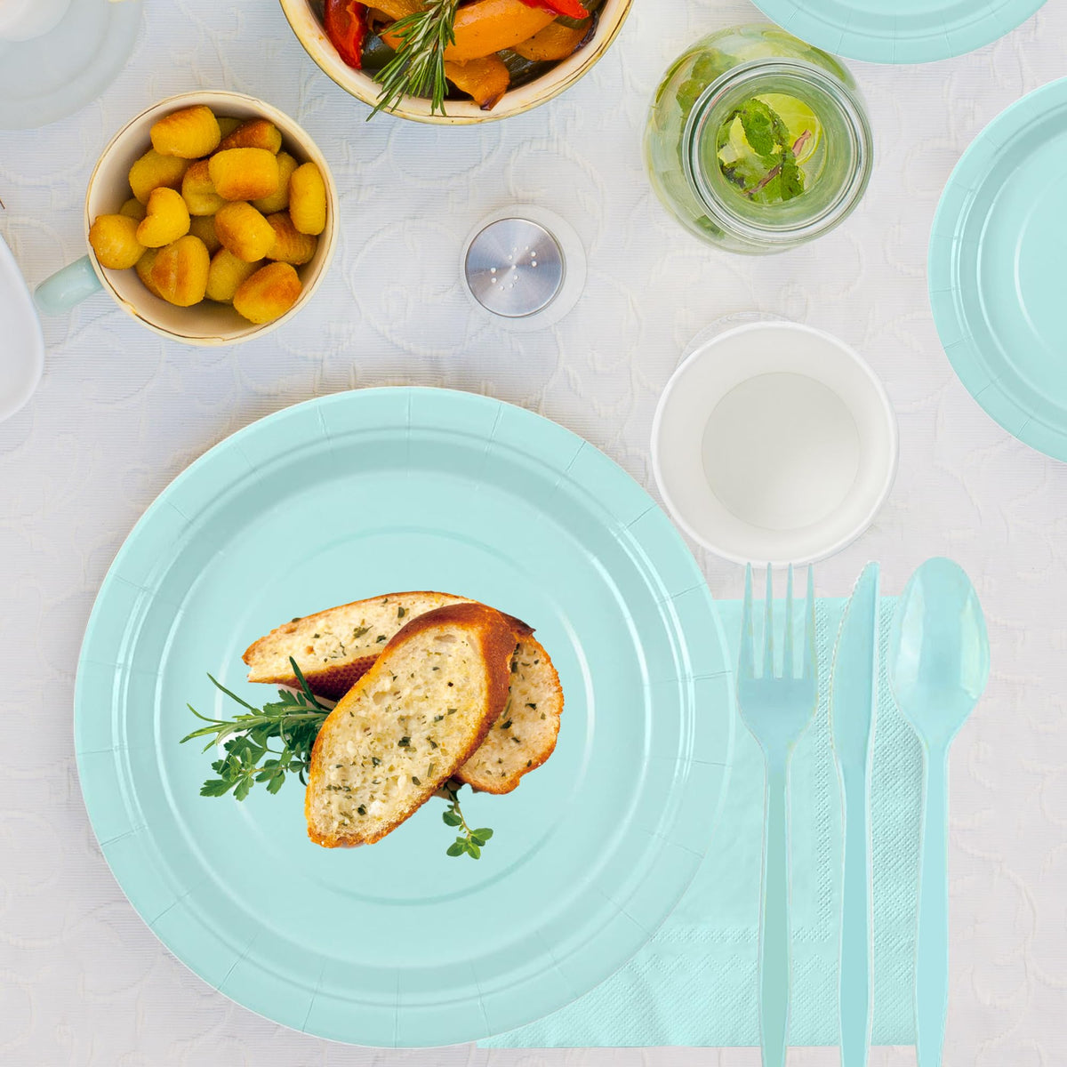 CUUSNNY pastel napkins folded to 6.5 inches complement the tableware.