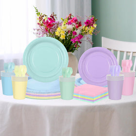 CUUSNNY pastel tableware set shown as a complete, colorful party solution.