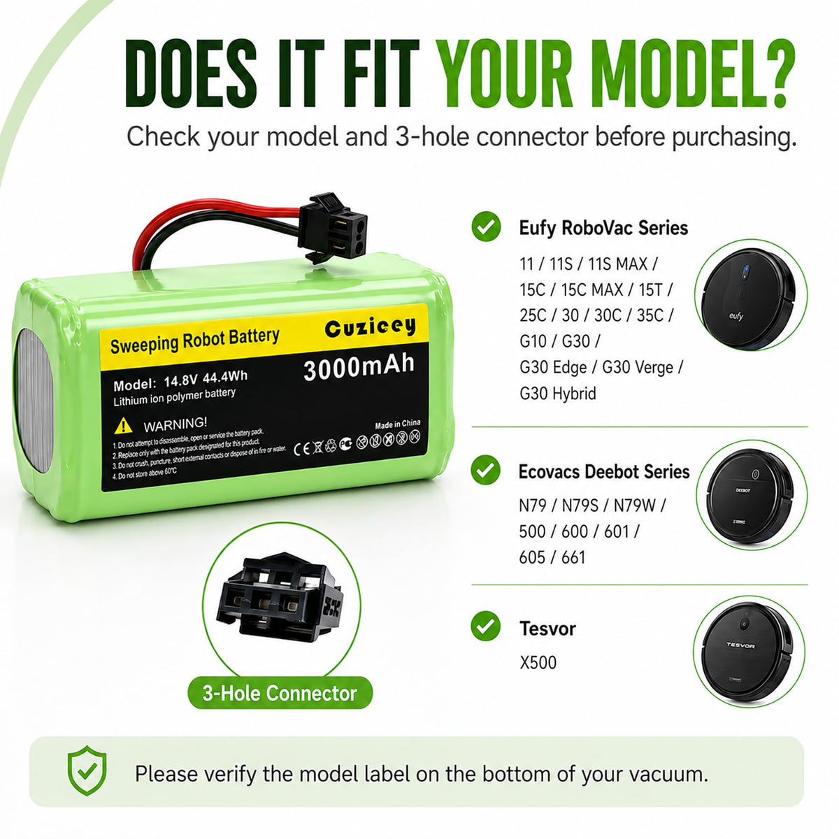 Cuzieey battery for Ecovacs Deebot N79S and DN622 extends runtime.
