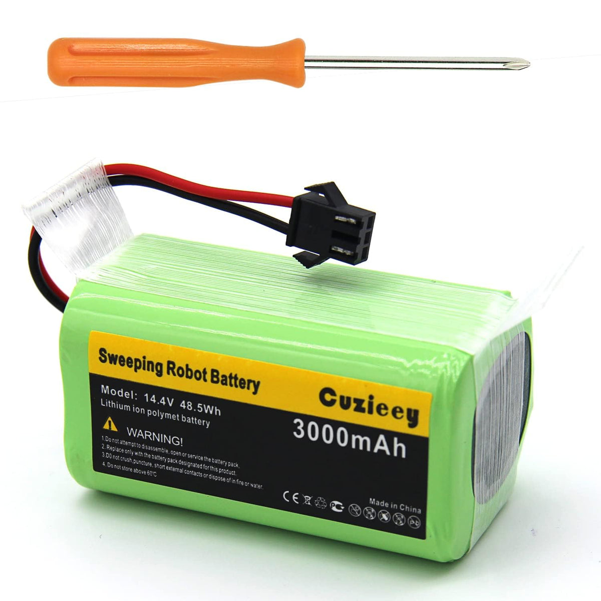 Cuzieey replacement battery for Eufy RoboVac with 3000mAh capacity for longer cleaning.