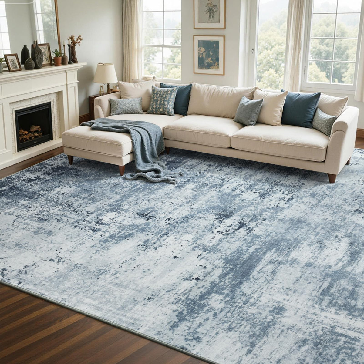 Cuzwlovita 6x9 blue abstract machine washable rug ideal for easy cleaning